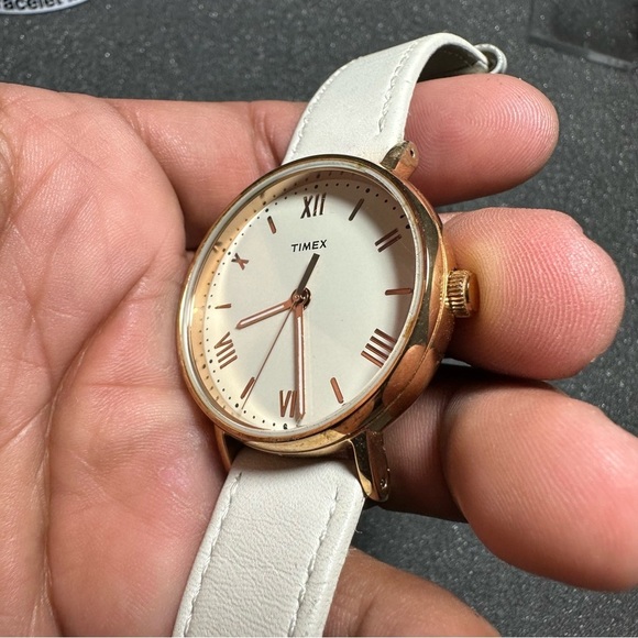 Timex Ladies Watch Gold Tone Roman Numeral White Dial White Band Working - Picture 2 of 8